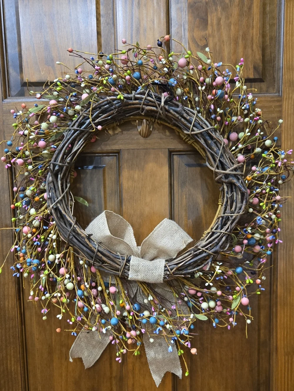 Summer Grapevine Berry Wreath with Burlap Bow Country Decor